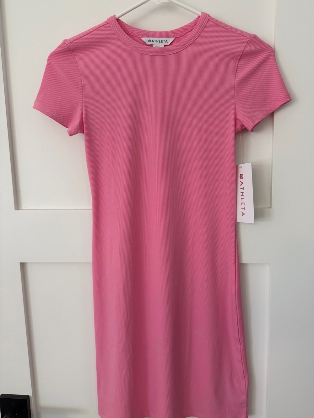 Athleta Signature Rib Tee Dress in Bright Pink